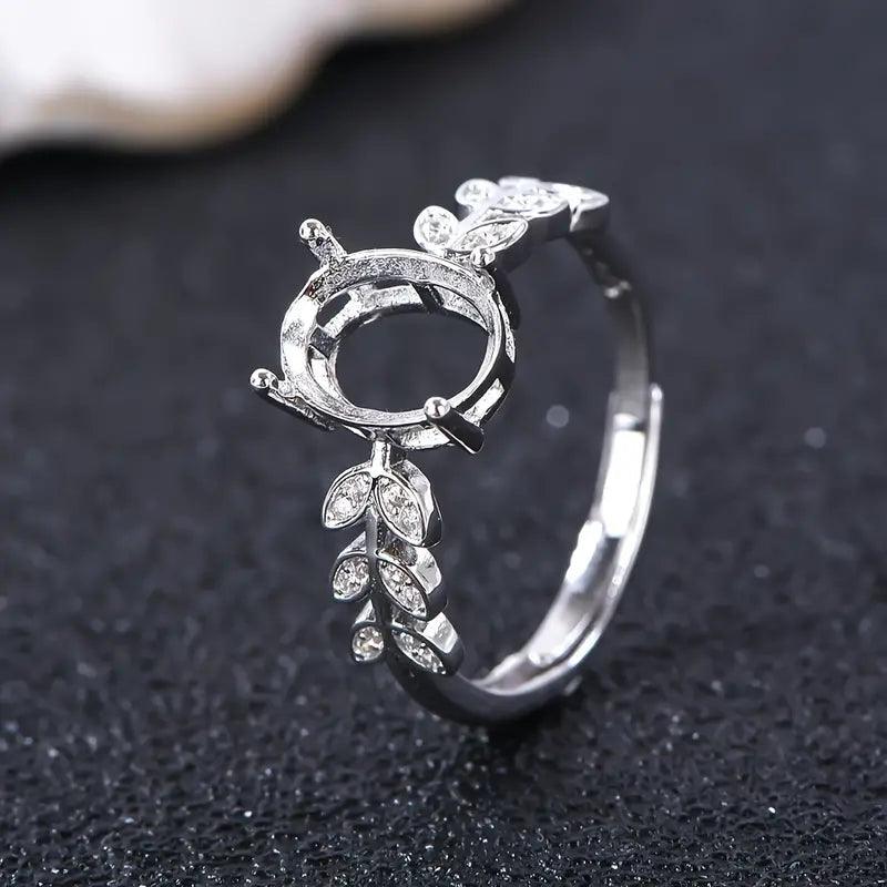 925 Sterling Silver and Cubic Zirconia Adjustable Leaf Ring - Bird Jewellery Settings