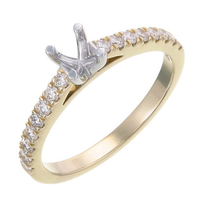 18ct Solid Yellow and White Gold Upswept Shank Diamond Scallop 4 claw setting Semi Mount Ring