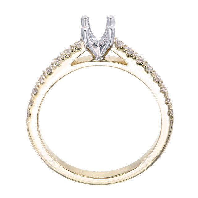 18ct Solid Yellow and White Gold Upswept Shank Diamond Scallop 4 claw setting Semi Mount Ring