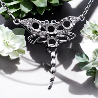 925 Sterling Silver and Cubic Zirconia Dragonfly Necklace