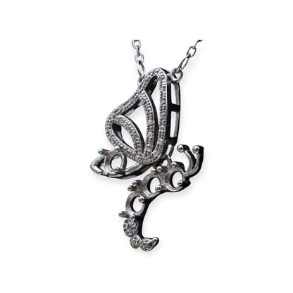925 Sterling Silver and Cubic Zirconia Butterfly Pendant Necklace