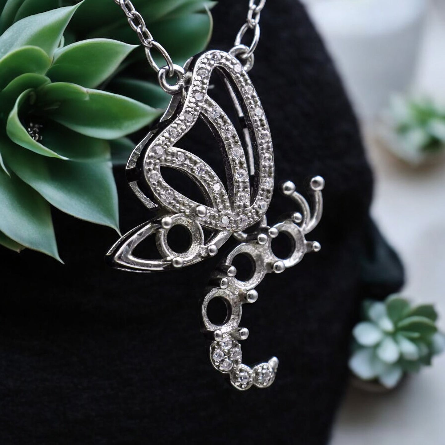 925 Sterling Silver and Cubic Zirconia Butterfly Pendant Necklace