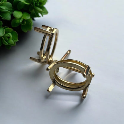 18ct Gold 4 Claw Double Bezel 8x6mm Oval Stud Earrings