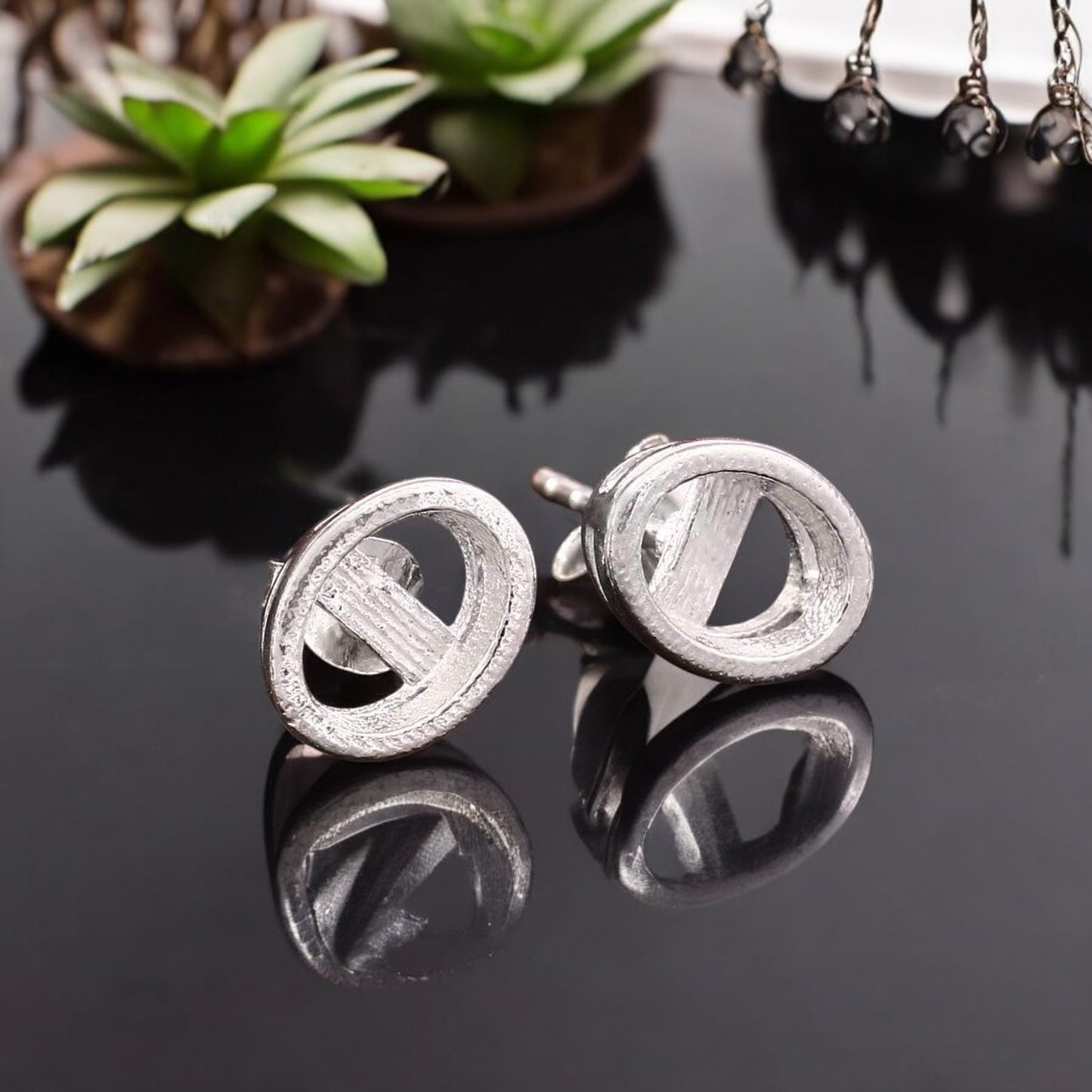 925 Sterling Silver Bezel Set Stud Earrings