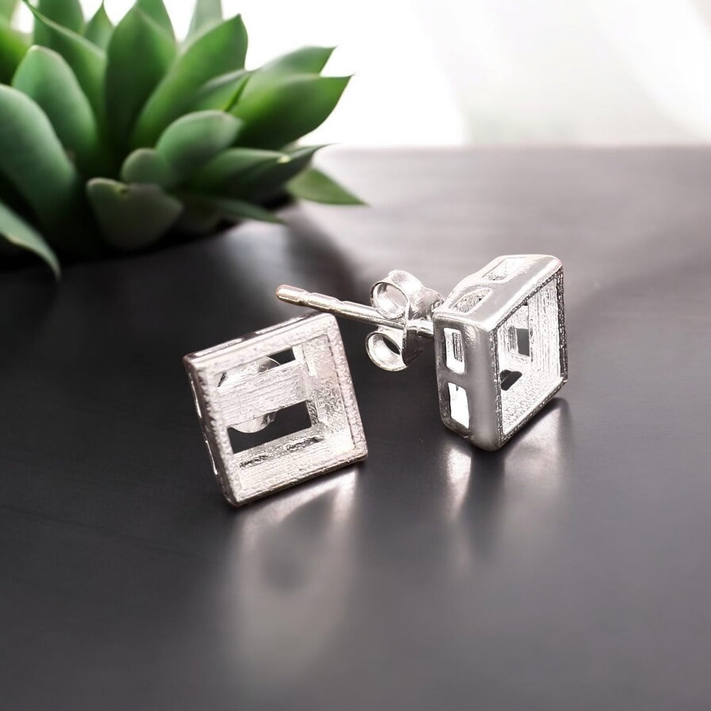 925 Sterling Silver Bezel Set Stud Earrings