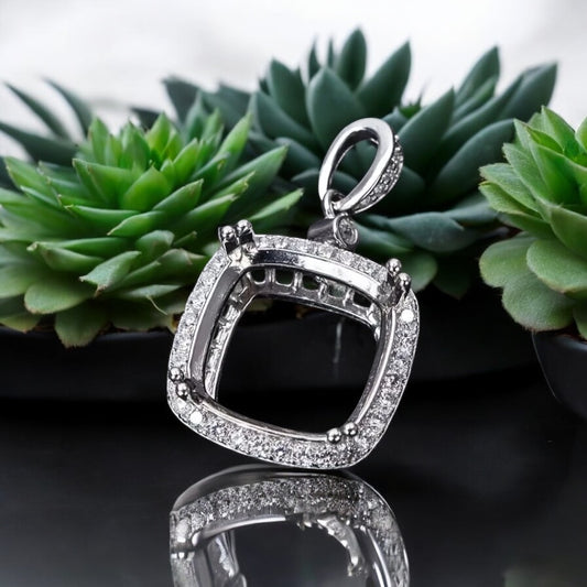 925 Sterling Silver and Cubic Zirconia Cushion Pendant