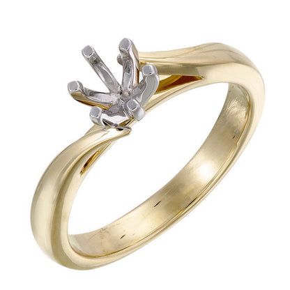 18ct Solid Yellow and White Gold Brilliant Cut Offset Shoulder 6 claw setting Semi Mount Ring