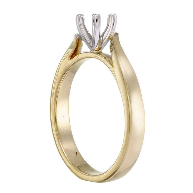 18ct Solid Yellow and White Gold Brilliant Cut Offset Shoulder 6 claw setting Semi Mount Ring