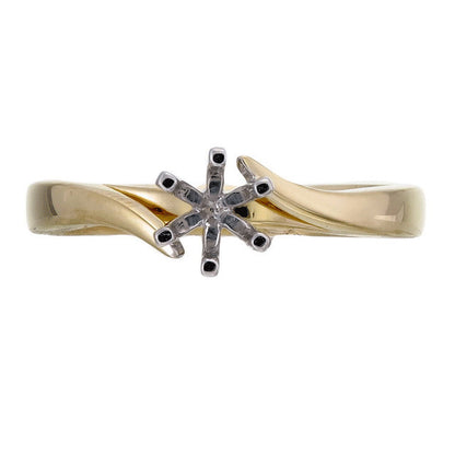 18ct Solid Yellow and White Gold Brilliant Cut Offset Shoulder 6 claw setting Semi Mount Ring