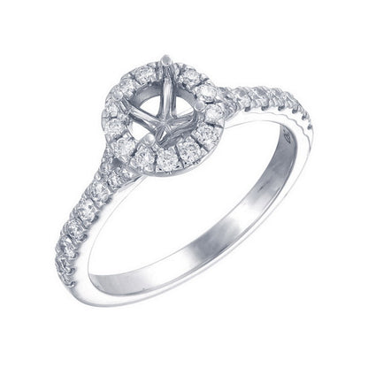 18ct Solid White Gold Diamond Scallop set Split Shank with Diamond Scallop set Halo Semi Mount Ring