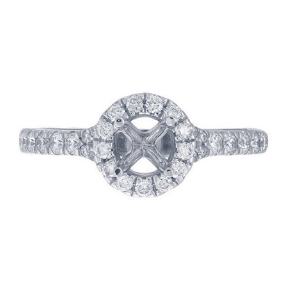 18ct Solid White Gold Diamond Scallop set Split Shank with Diamond Scallop set Halo Semi Mount Ring