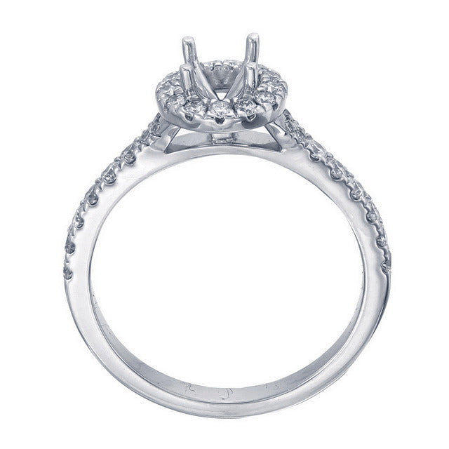 18ct Solid White Gold Diamond Scallop set Split Shank with Diamond Scallop set Halo Semi Mount Ring