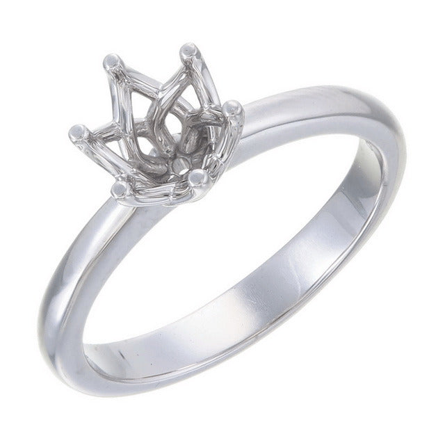 18ct Solid White Gold Reverse Tapered with Fancy 6 claw setting Semi Mount Ring