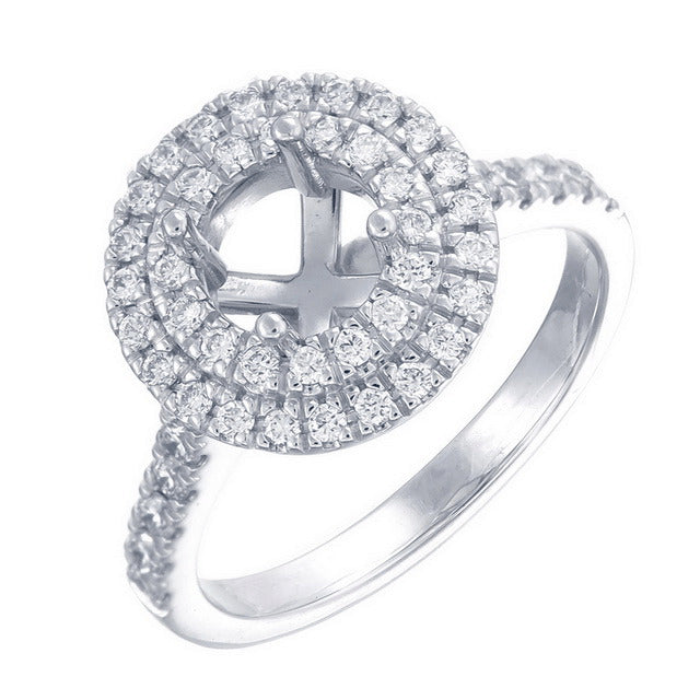 18ct Solid White Gold Diamond Scallop set shank with Diamond Scallop set Double Halo setting Semi Mount Ring