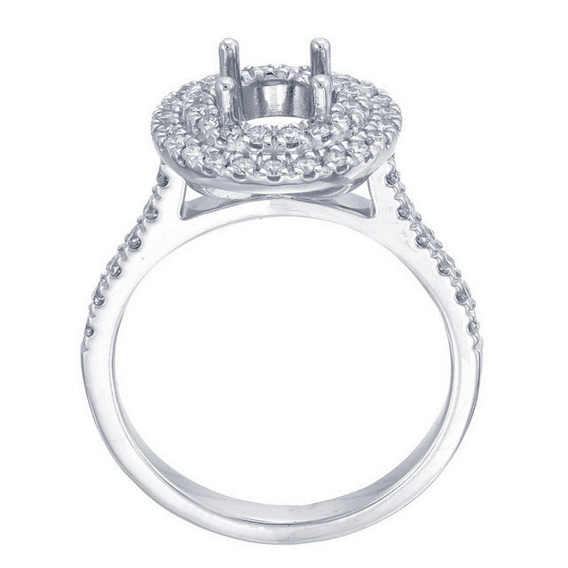 18ct Solid White Gold Diamond Scallop set shank with Diamond Scallop set Double Halo setting Semi Mount Ring