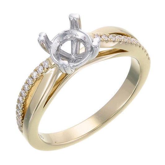 18ct Solid Yellow and White Gold Brilliant Cut split shank Diamond scallop set 4 claw setting Ring