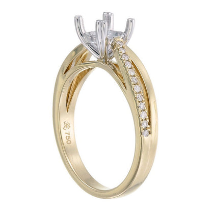 18ct Solid Yellow and White Gold Brilliant Cut split shank Diamond scallop set 4 claw setting Ring