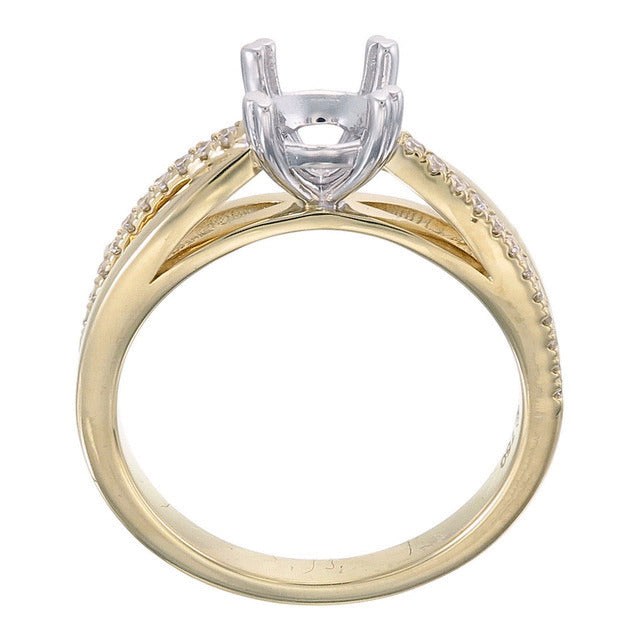 18ct Solid Yellow and White Gold Brilliant Cut split shank Diamond scallop set 4 claw setting Ring