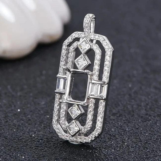 925 Sterling Silver and Cubic Zirconia Rectangle Pendant - Bird Jewellery Settings