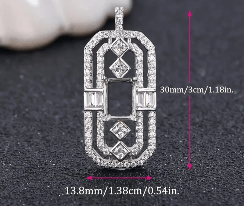 925 Sterling Silver and Cubic Zirconia Rectangle Pendant - Bird Jewellery Settings