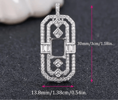 925 Sterling Silver and Cubic Zirconia Rectangle Pendant - Bird Jewellery Settings