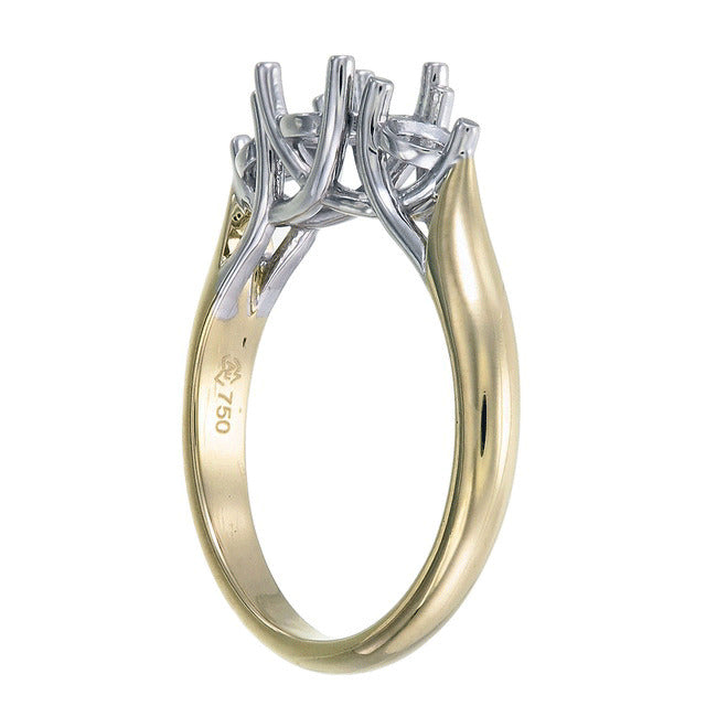 18ct Solid Yellow and White Gold Interlinked Flat Shank 4 claw setting Semi Mount Ring